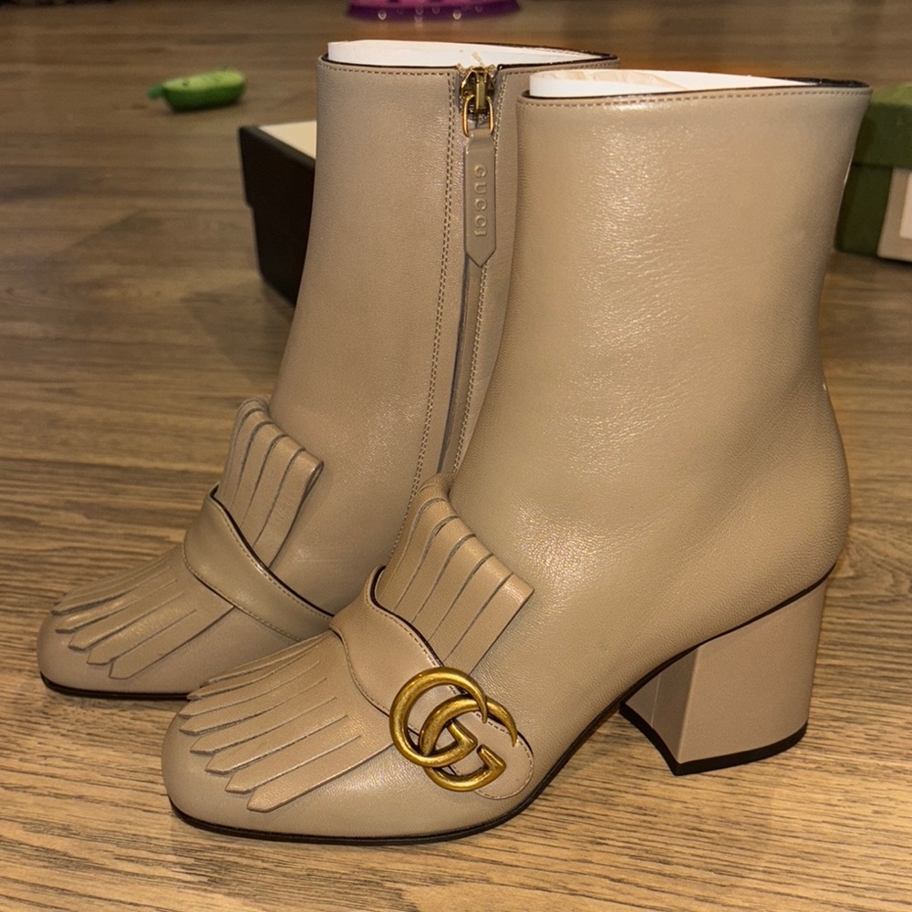 Gucci Marmont Fringe Leather Ankle Boots